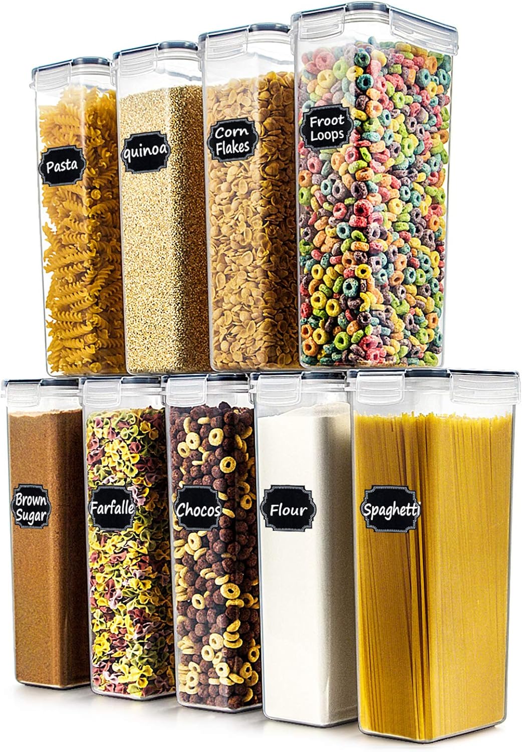 Airtight Food Storage Containers Set of 9 BPA Free Cereal & Dry Food Storage Containers 2.8L / 11.83 cups for Sugar, Flour, Snack, Baking Supplies, with 20 Chalkboard Labels & 1 Marker