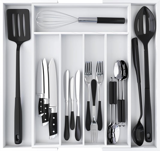 Expandable Bamboo Utensil Drawer Organizer, Silverware Organizer for Cutlery