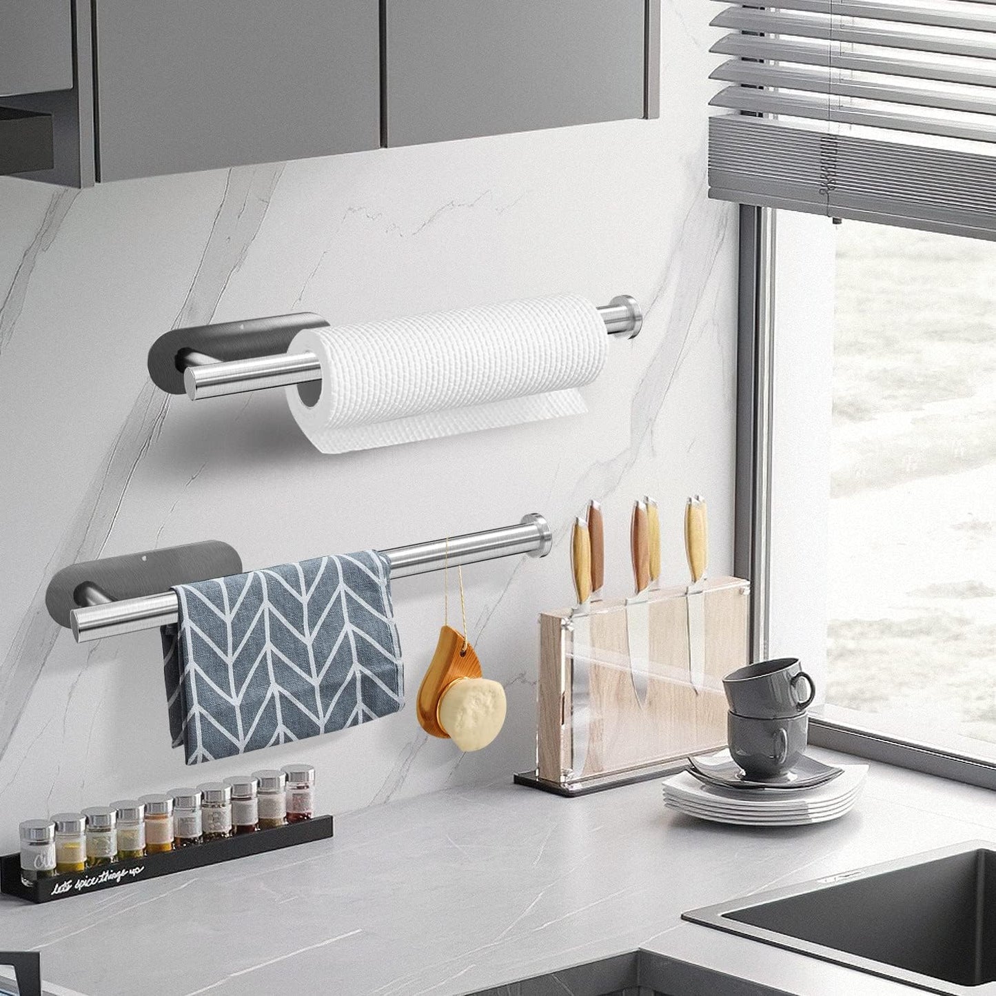 Paper Towel Holder Under Cabinet for Kitchen, Adhesive Paper Towel Holder Wall Mount