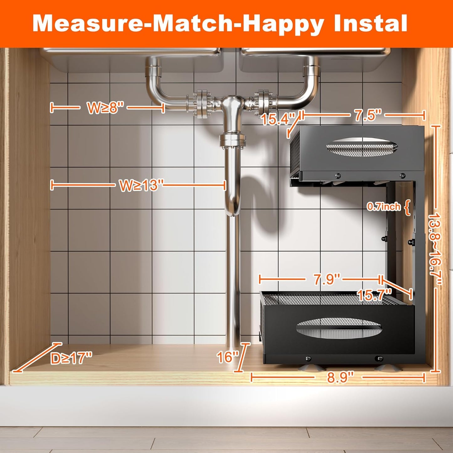 Under Sink Organizer, 2 Packs 2 Tier Under Sink Organizers and Storage