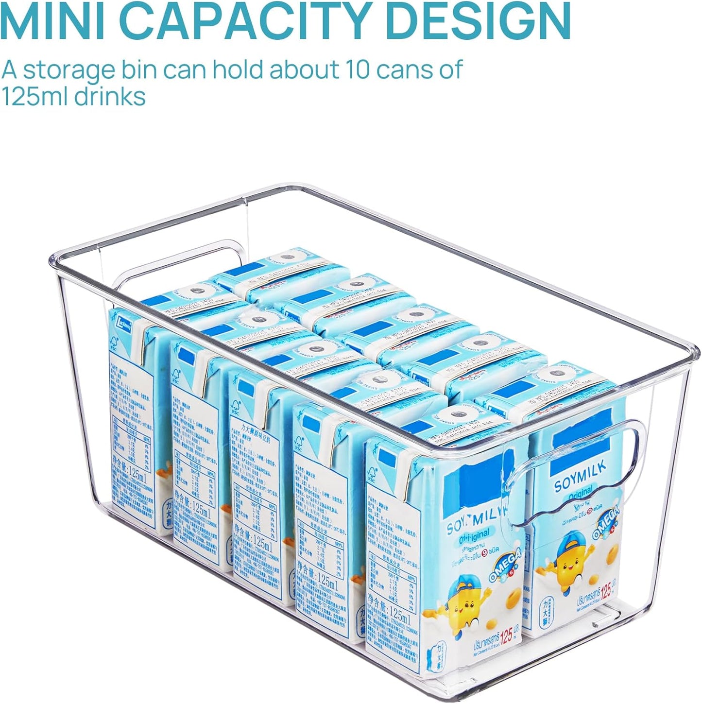 Clear Plastic Storage Bins, 6 PCS Pantry Organizer Bins with Handle for Refrigerator, Fridge
