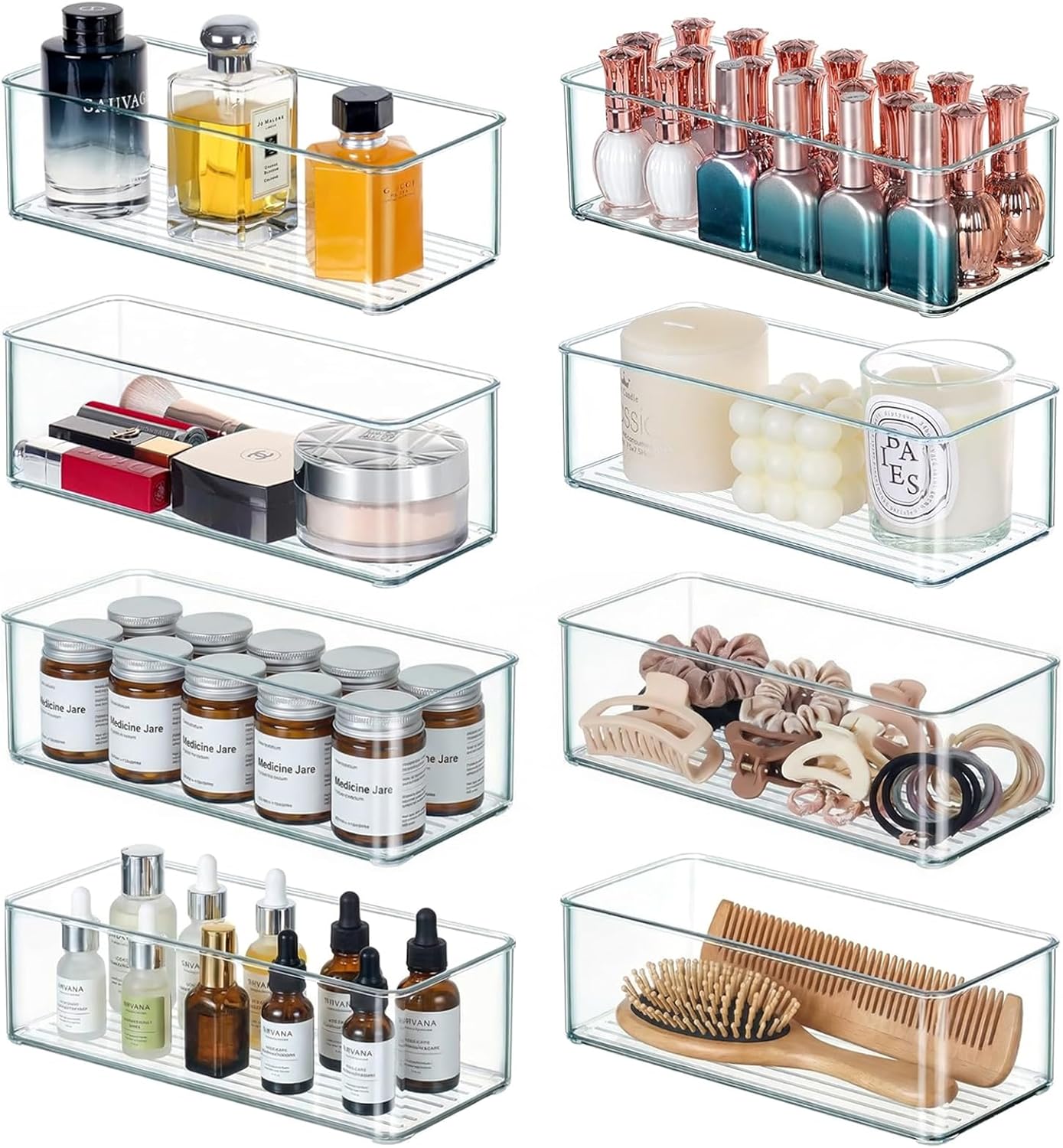 8 PACK Drawer Organizer Bins Bathroom Deep Drawer Organizer Tray for Cutlery Vanity Make-up