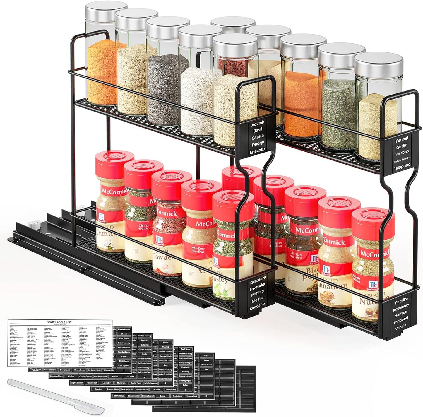 Pull Out Spice Rack Organizer for Cabinet, Heavy Duty Slide Out Seasoning Kitchen Organizer