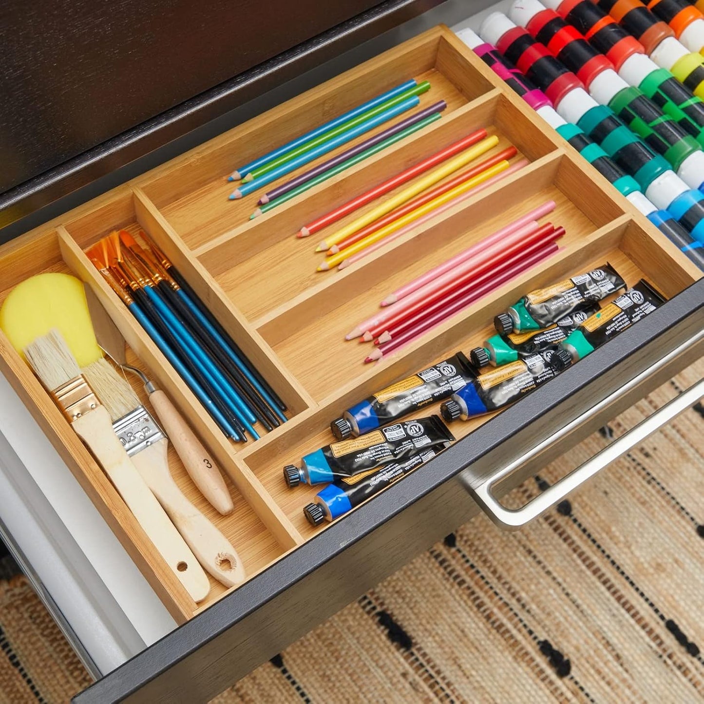 Kitchen Drawer Organizer Tray - 17 x 11.75 x 1.75 in, Natural Wood