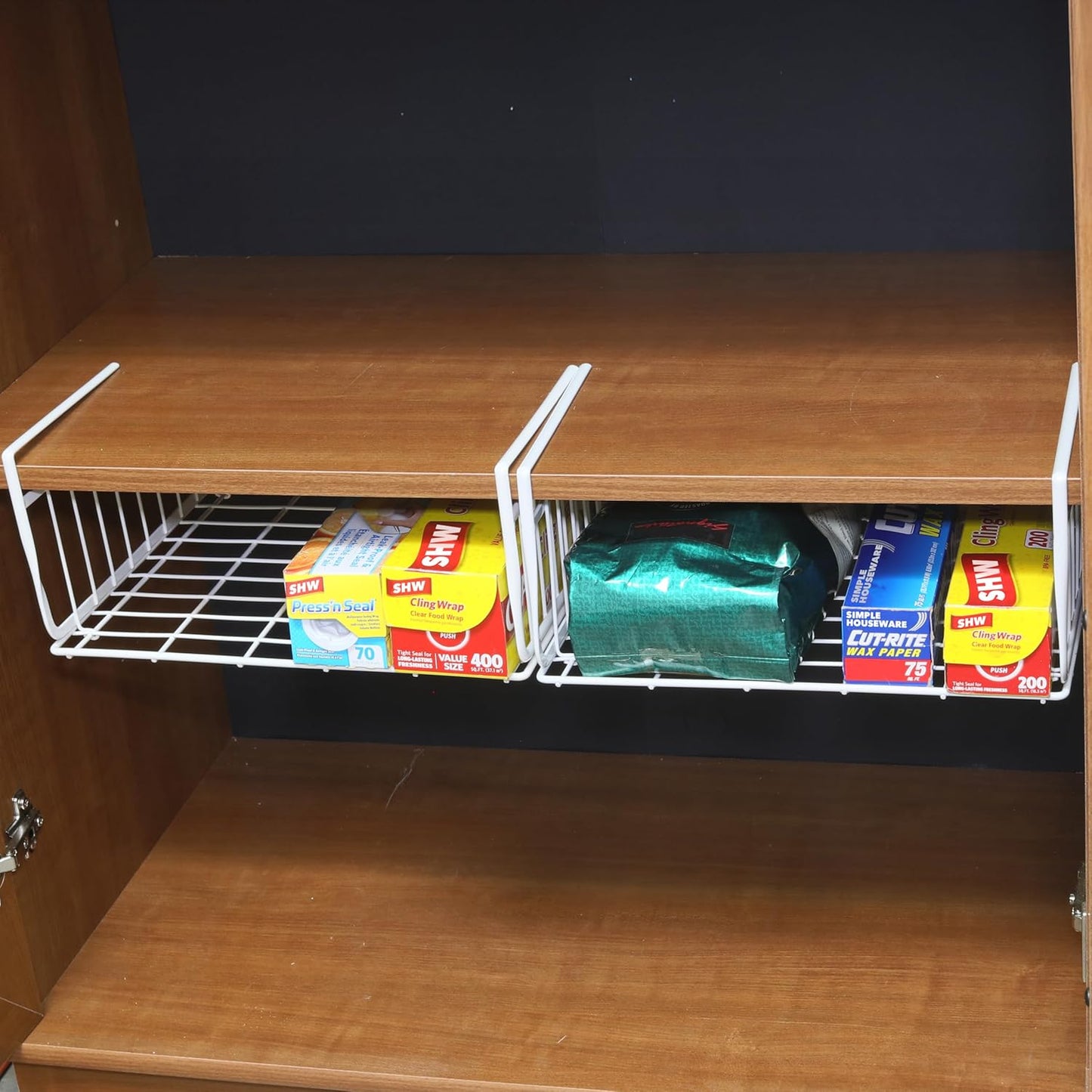 Under Shelf Basket, White – 2-Pack Space-Saving Storage Organizer for Kitchen, Pantry, Closet