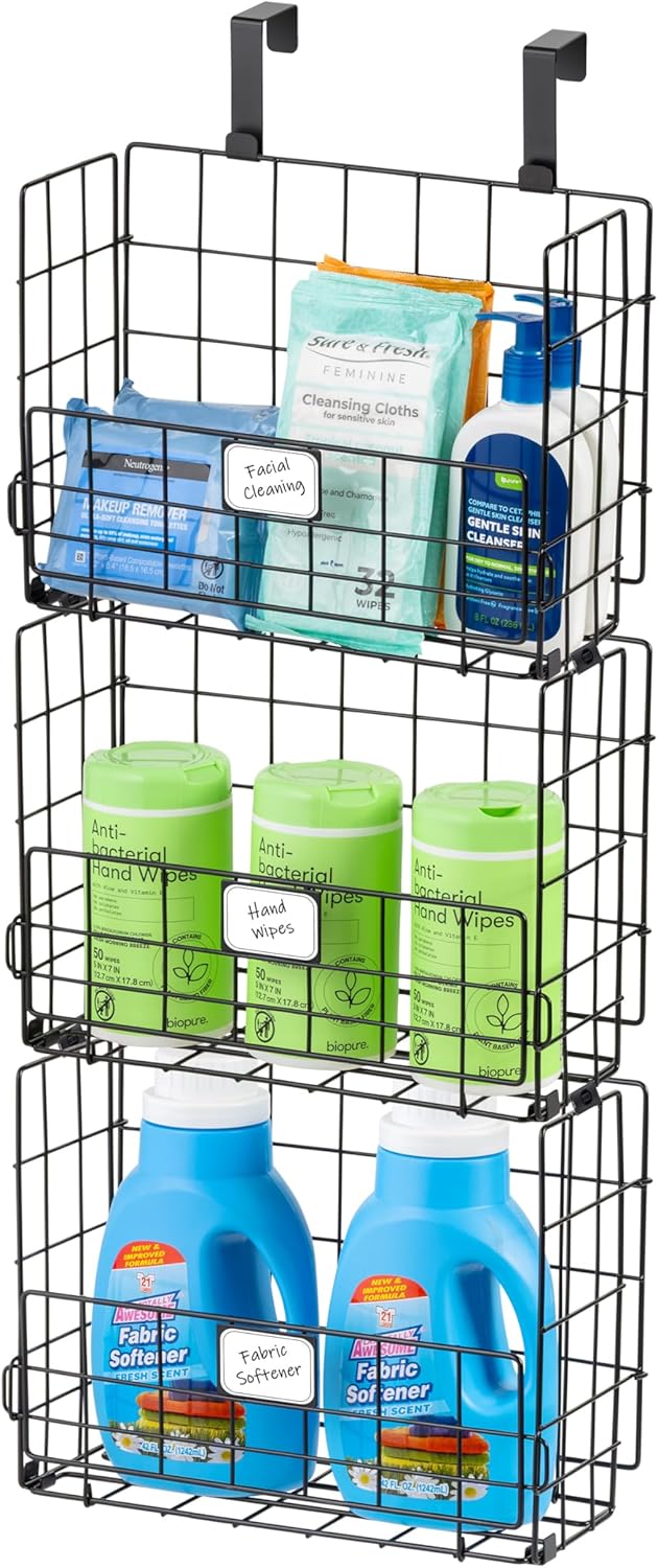 Over The Door Organizer, 3 Pack, Hanging or Wall Mounted Metal Wire Basket