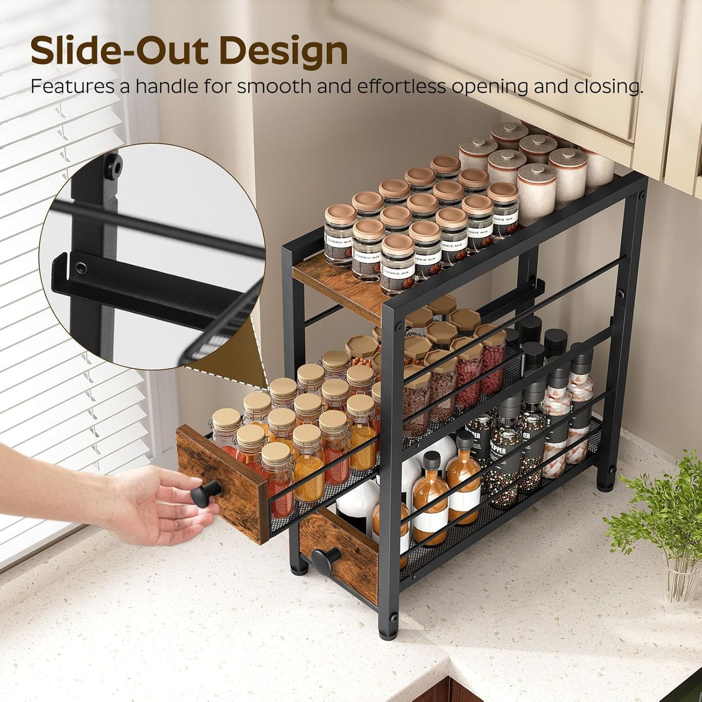 Spice Rack, 3-Tier Pull Out Spice Rack Organizer for Countertop
