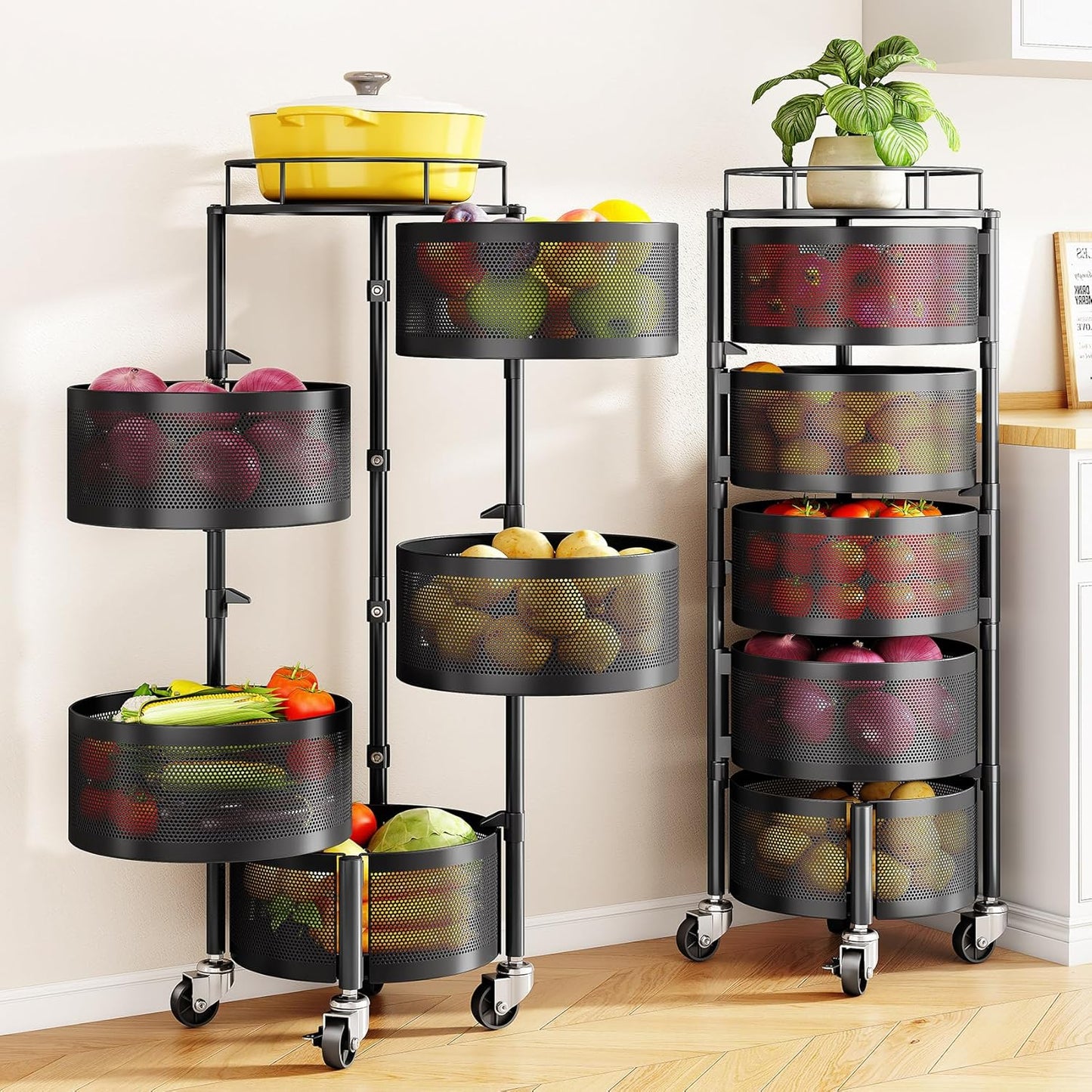 Fruit and Vegetable Basket Bowls for Kitchen with Metal Top Lid