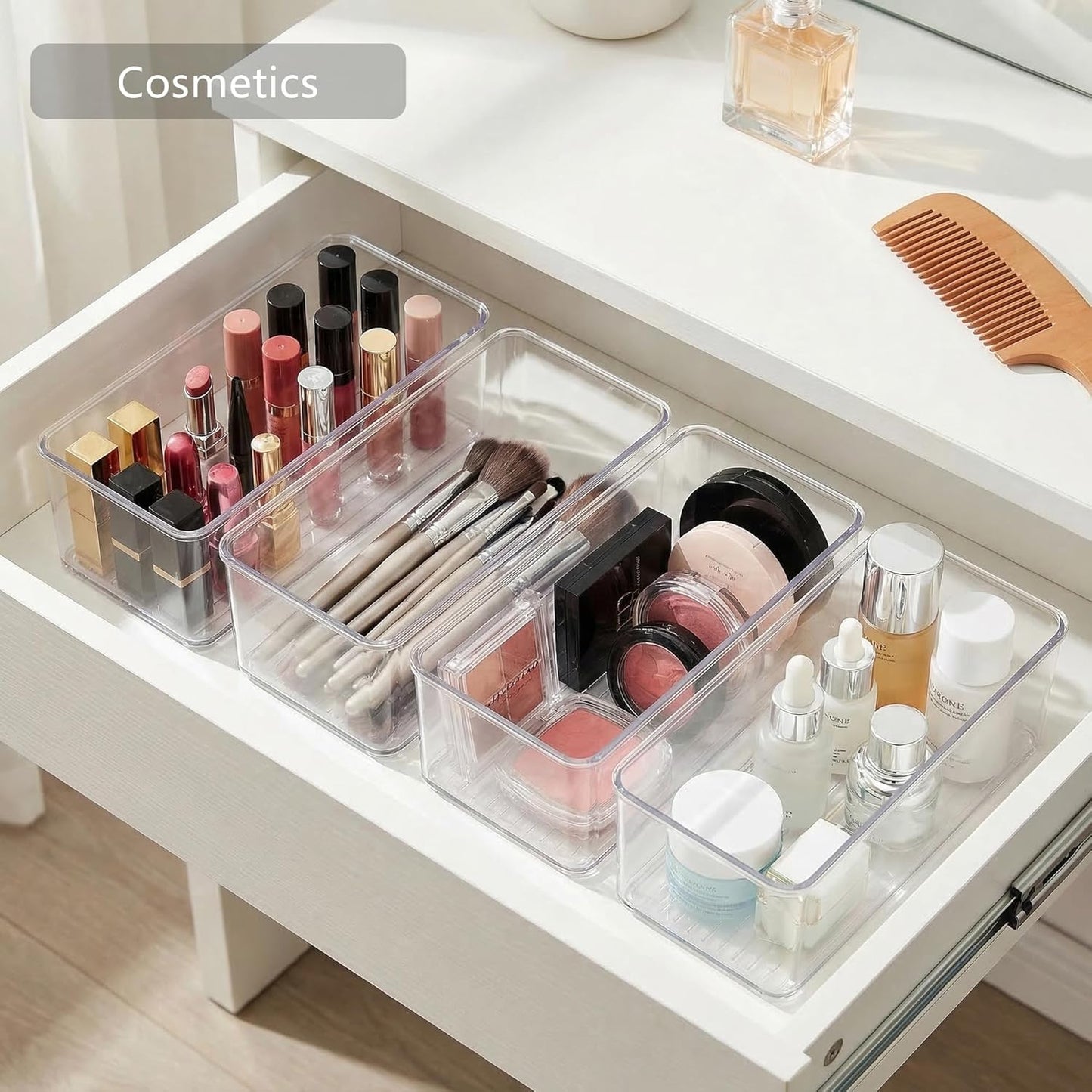 8 PACK Drawer Organizer Bins Bathroom Deep Drawer Organizer Tray for Cutlery Vanity Make-up