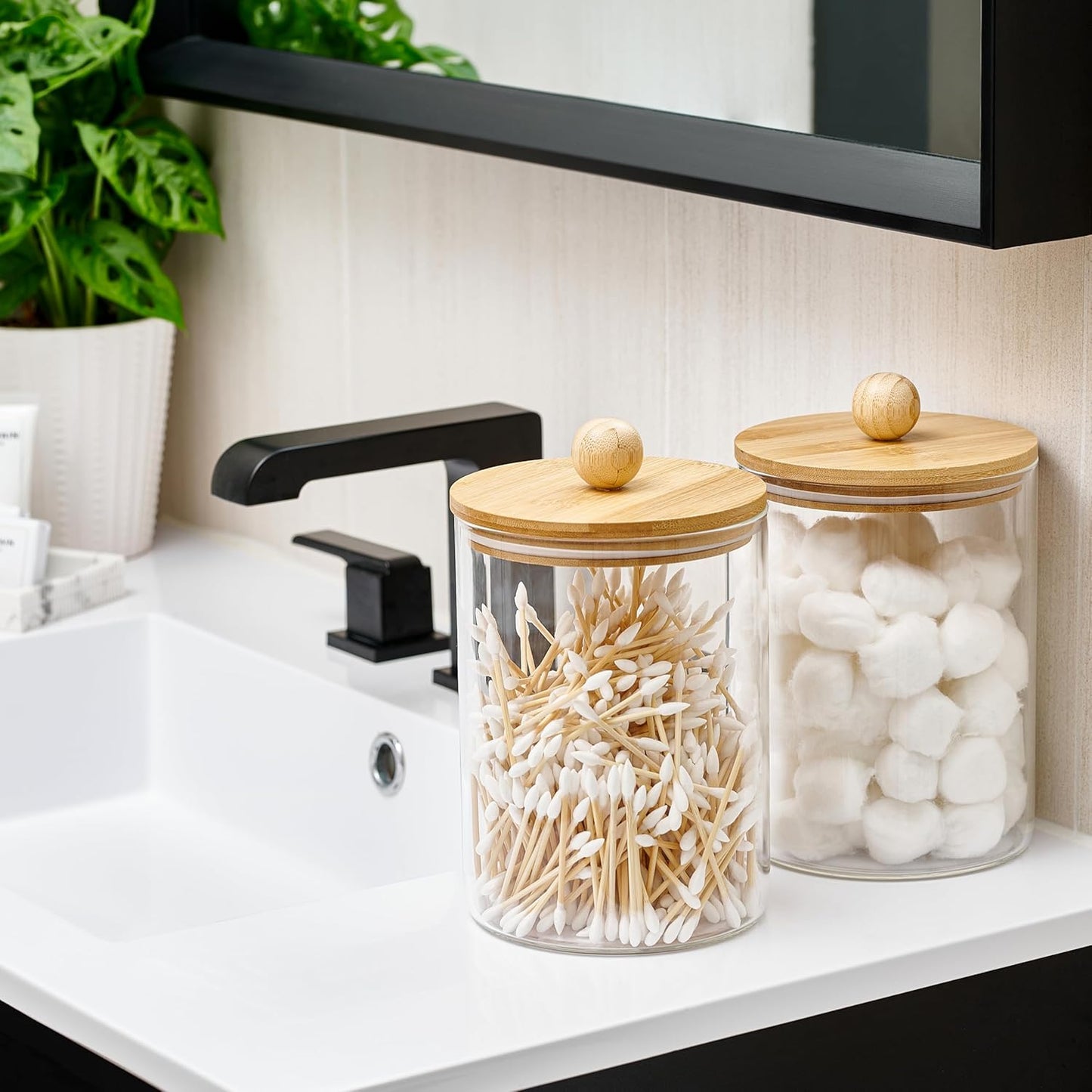 1 Gallon Glass Canister Set for Kitchen Counter with Airtight Bamboo Lids + Marker & Labels