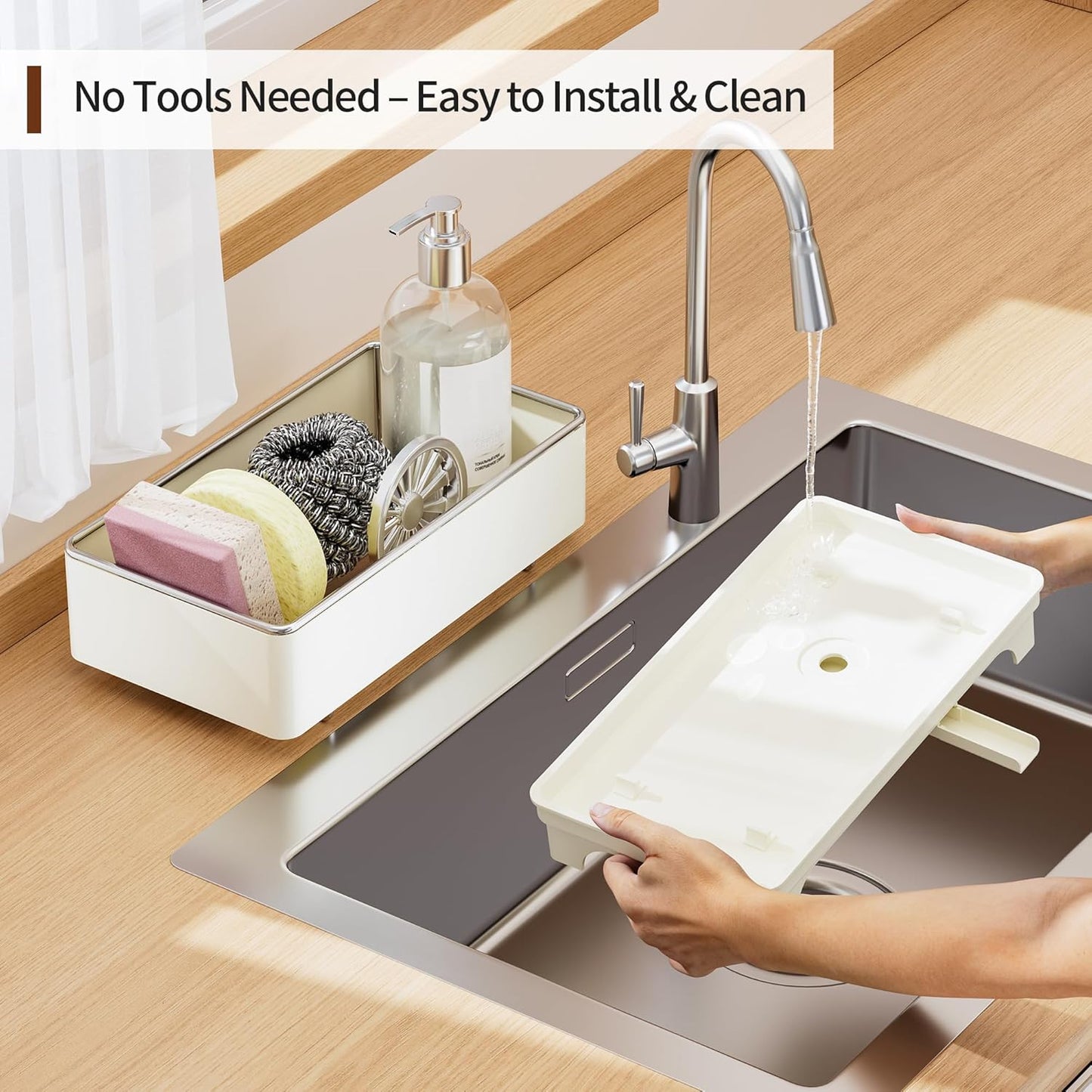 Sponge Holder for Kitchen Sink – Rustproof Stainless Steel, 360° Rotating Drain Pipe