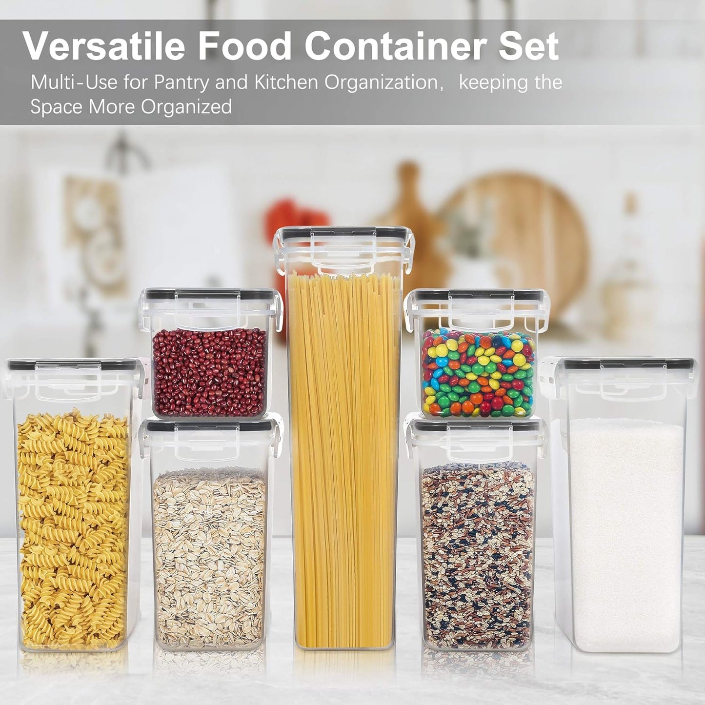 Airtight Food Storage Containers with Lids, 7 PCS BPA Free Kitchen Canisters for Spaghetti, Pasta