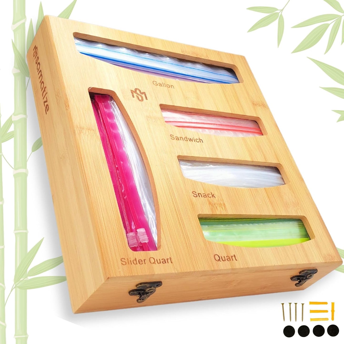 Storage Bag Holder, Baggie Organizer for Drawer or Wall Mount, Compatible with Gallon, Quart