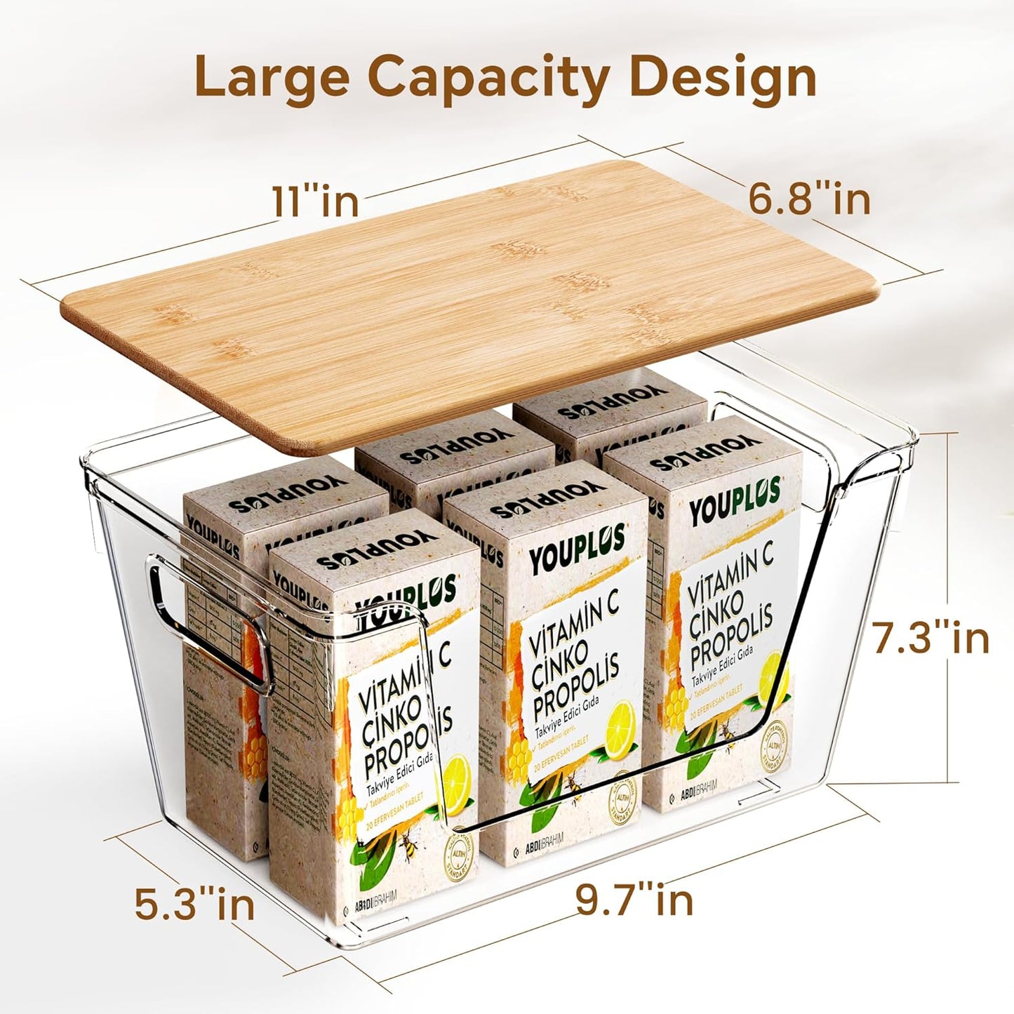 2 Set Pantry Organizers and Storage with Bamboo Lids, Stackable Clear Bins for Onion, Potato