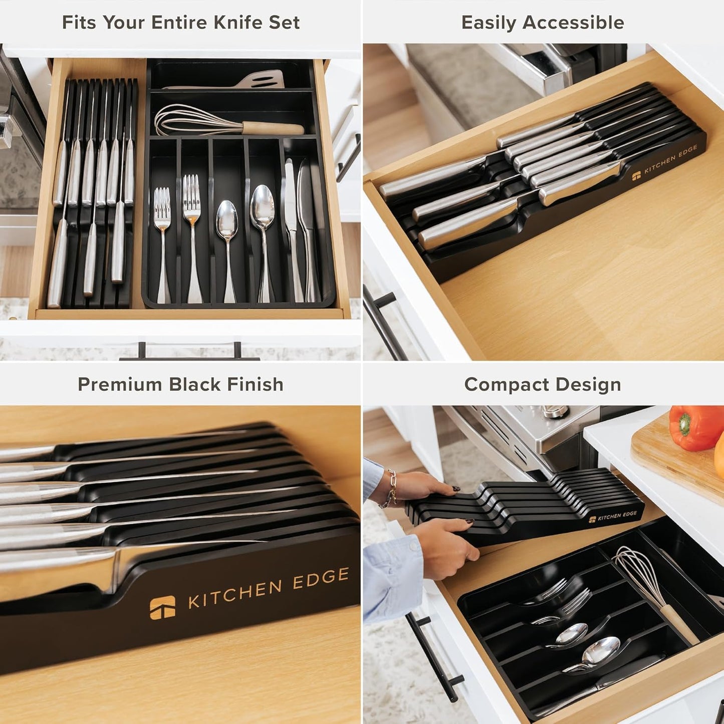 Black Knife Drawer Organizer Insert - Knife Block Holder