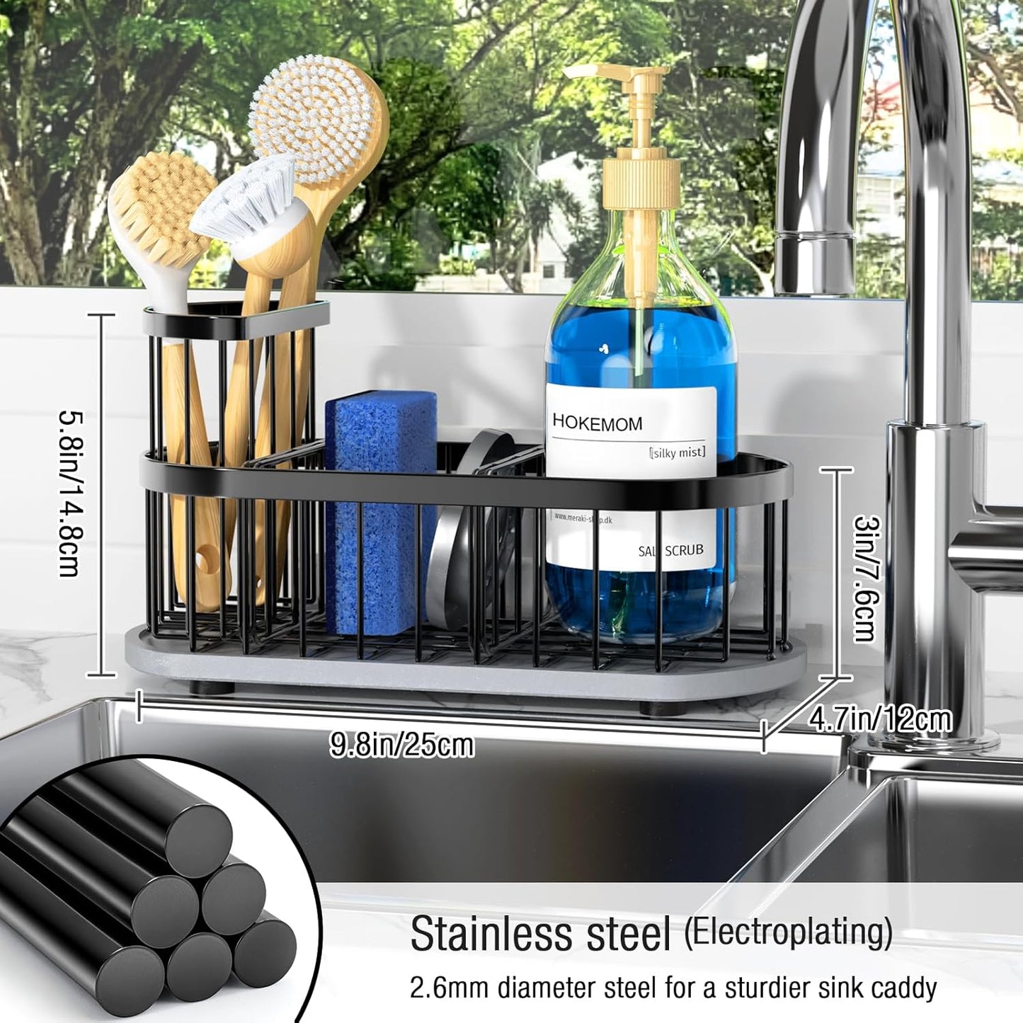 Sponge Holder for Kitchen Sink with High Brush Holder