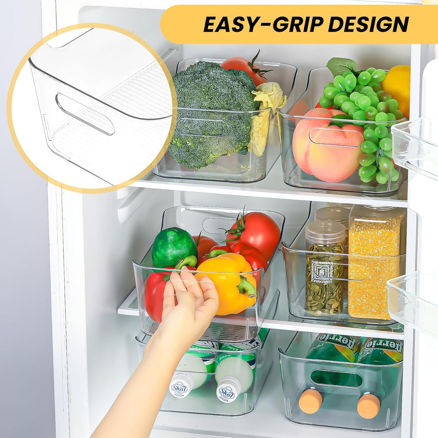 12 Pack Clear Plastic Storage Bins, Acrylic Organizer and Containers with Handle for Pantry