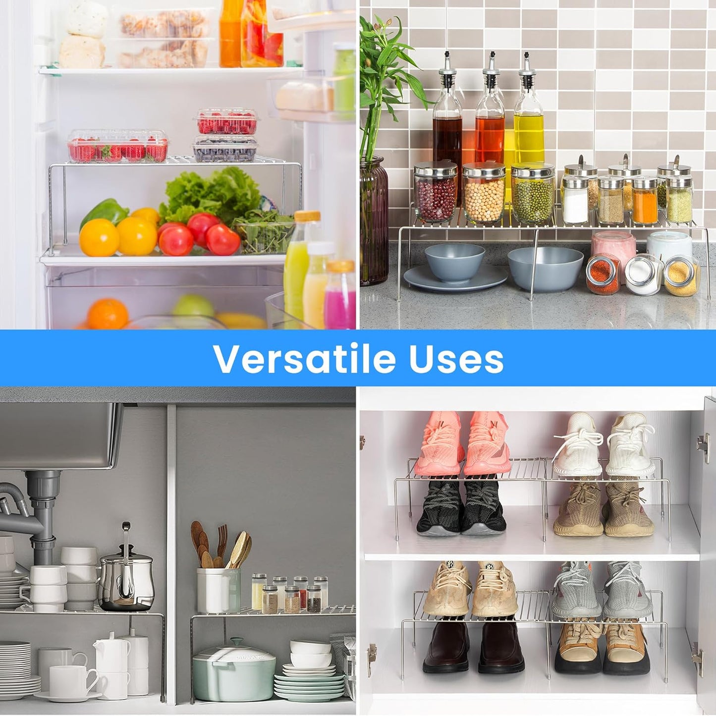Stainless Steel Expandable Kitchen Storage Organizer Spice Rack Cabinet Organization Heavy-Duty Rustproof Shelf, Adjustable Durable Rack Space Saving Countertop Drawer Cabinet Pantry (2)