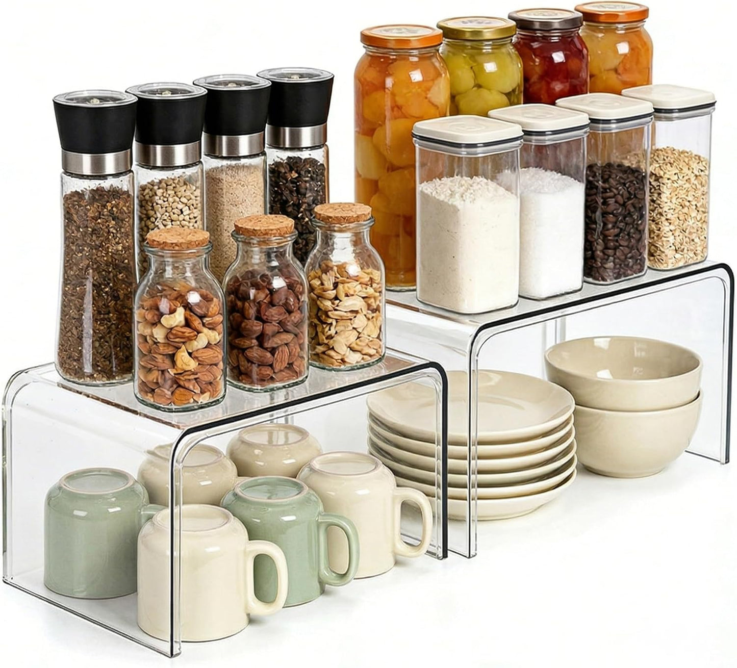 Clear Cabinet Organizer, Shelf Organizer Set of 2 for Kitchen Pantry Organizers and Storage