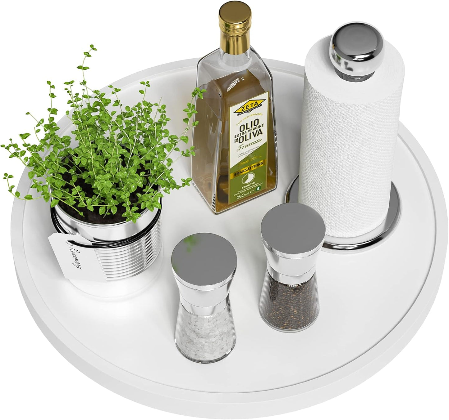 White Lazy Susan, 13.2 Inch Non-Skid Bamboo Turntable for Kitchen Table Cabinets and Closets