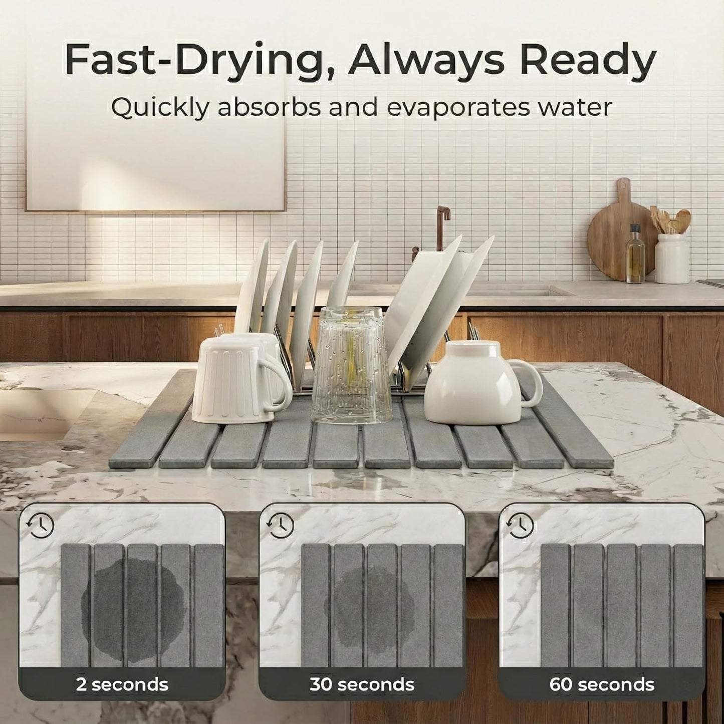 Quick Drying Large Stone Drying Mat for Kitchen Counter, Collapsible Dish Drying Rack