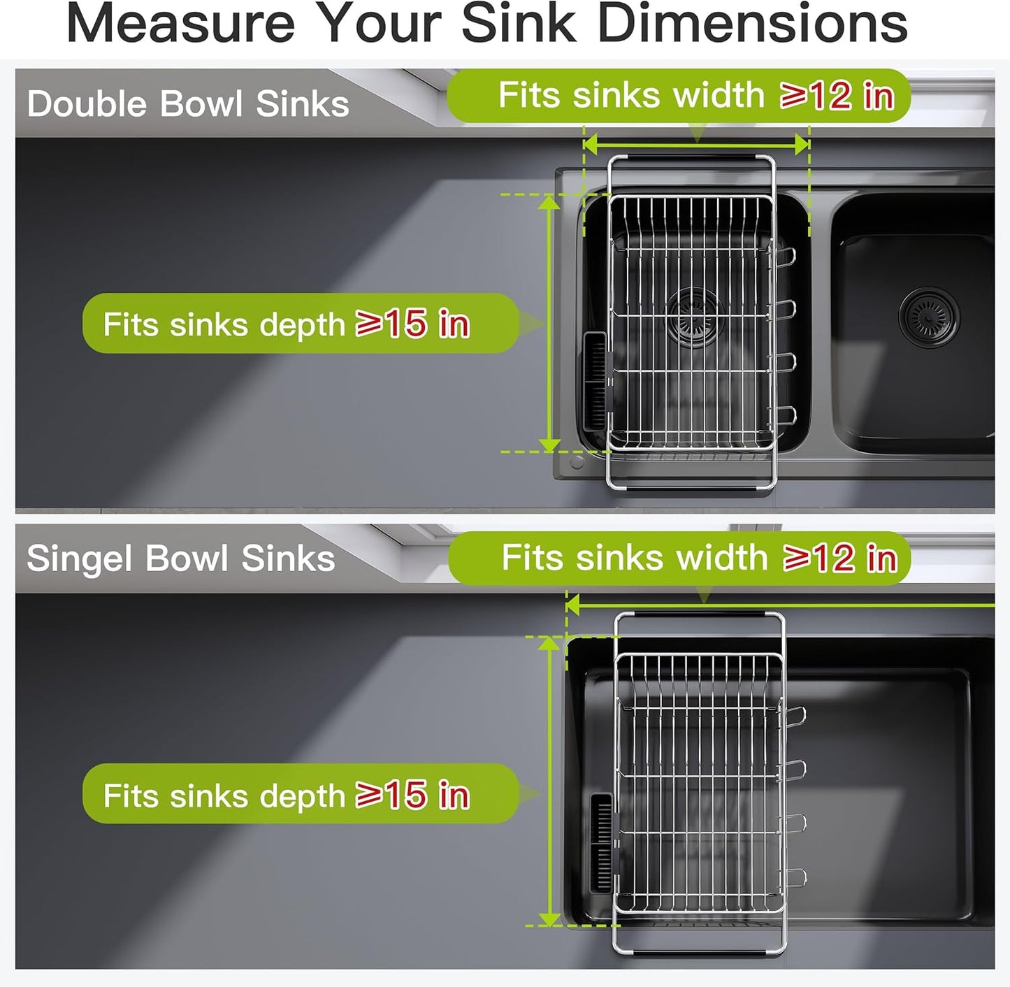 Dish Drying Rack in Sink, Expandable Stainless Steel Dish Drainers for Kitchen Counter