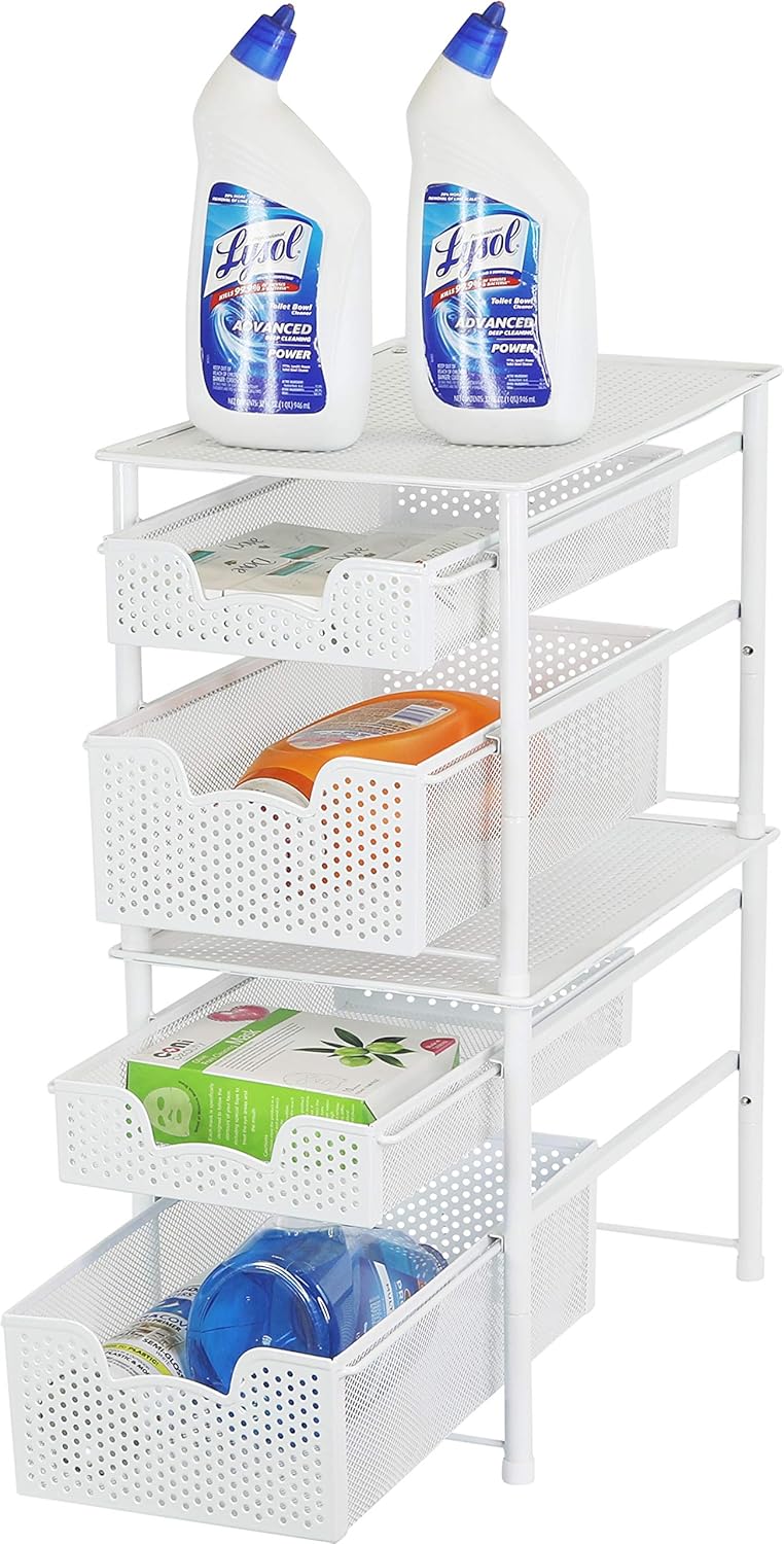 Stackable 2 Tier Sliding Basket Organizer Drawer, White