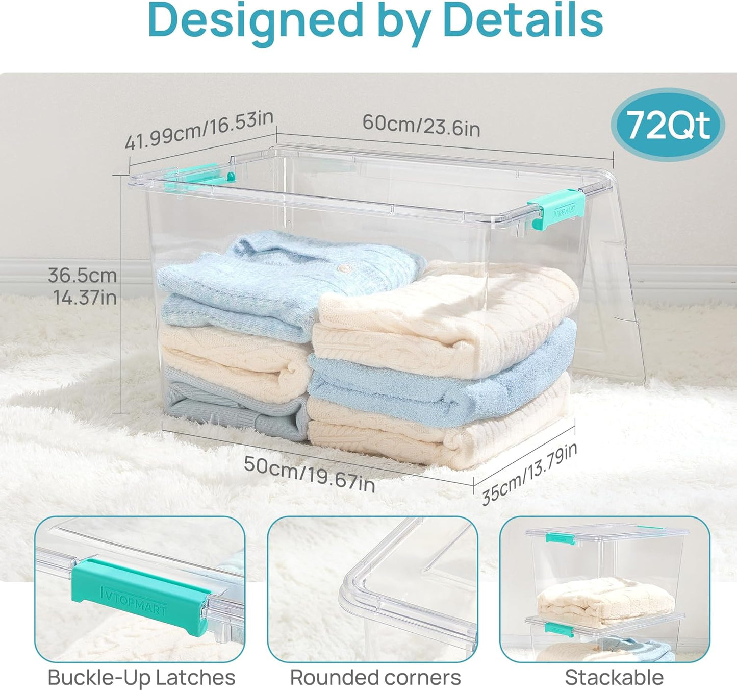 4 Pack 72 QT Crystal Clear Storage Bins with Lids