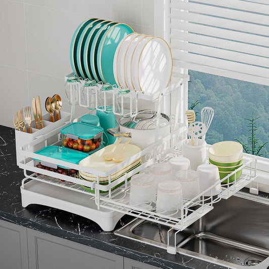 2 Tier Large Dish Drying Rack - Extendable Dish Rack