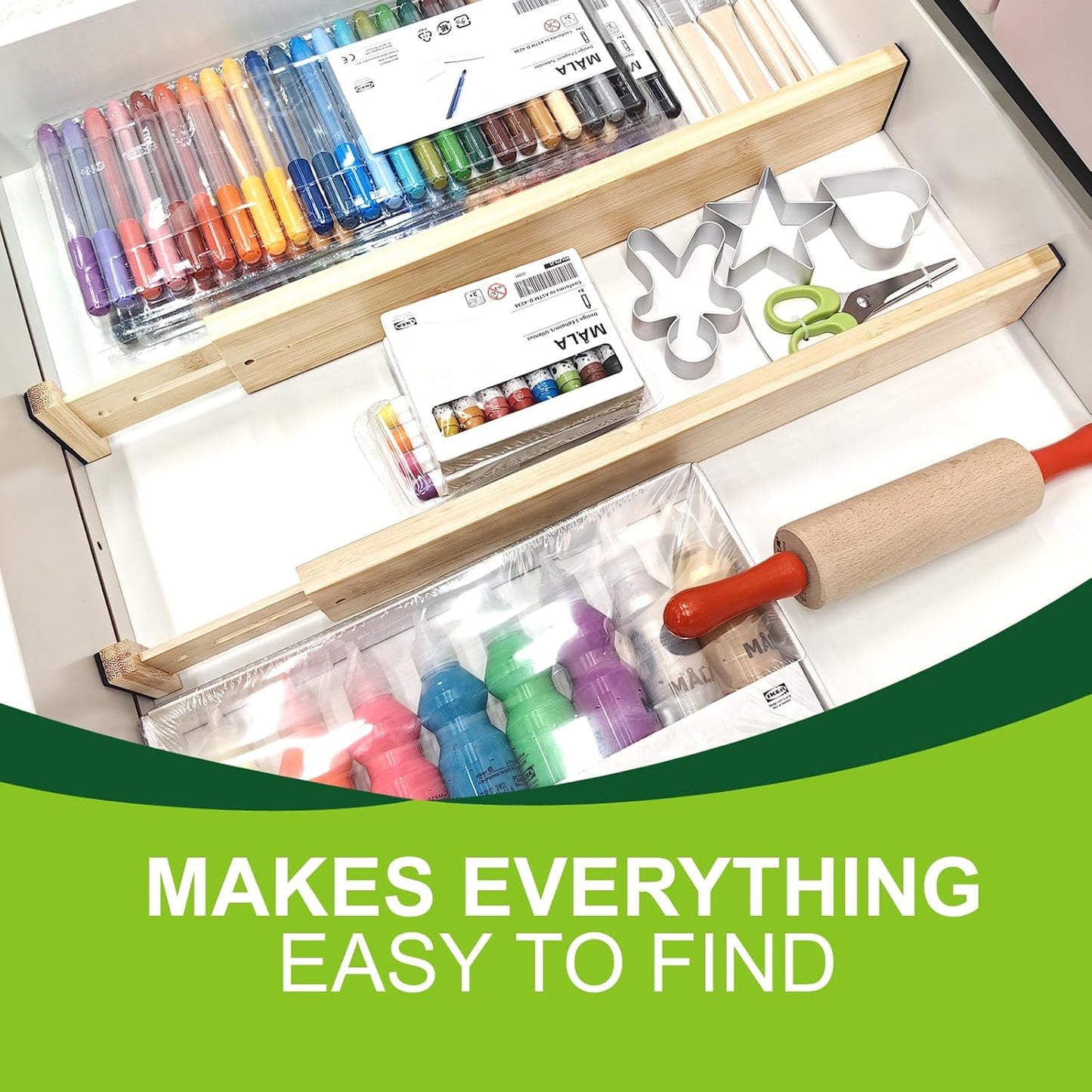 Kitchen Drawer Dividers, Adjustable Bamboo Drawer Organizer (17-22")
