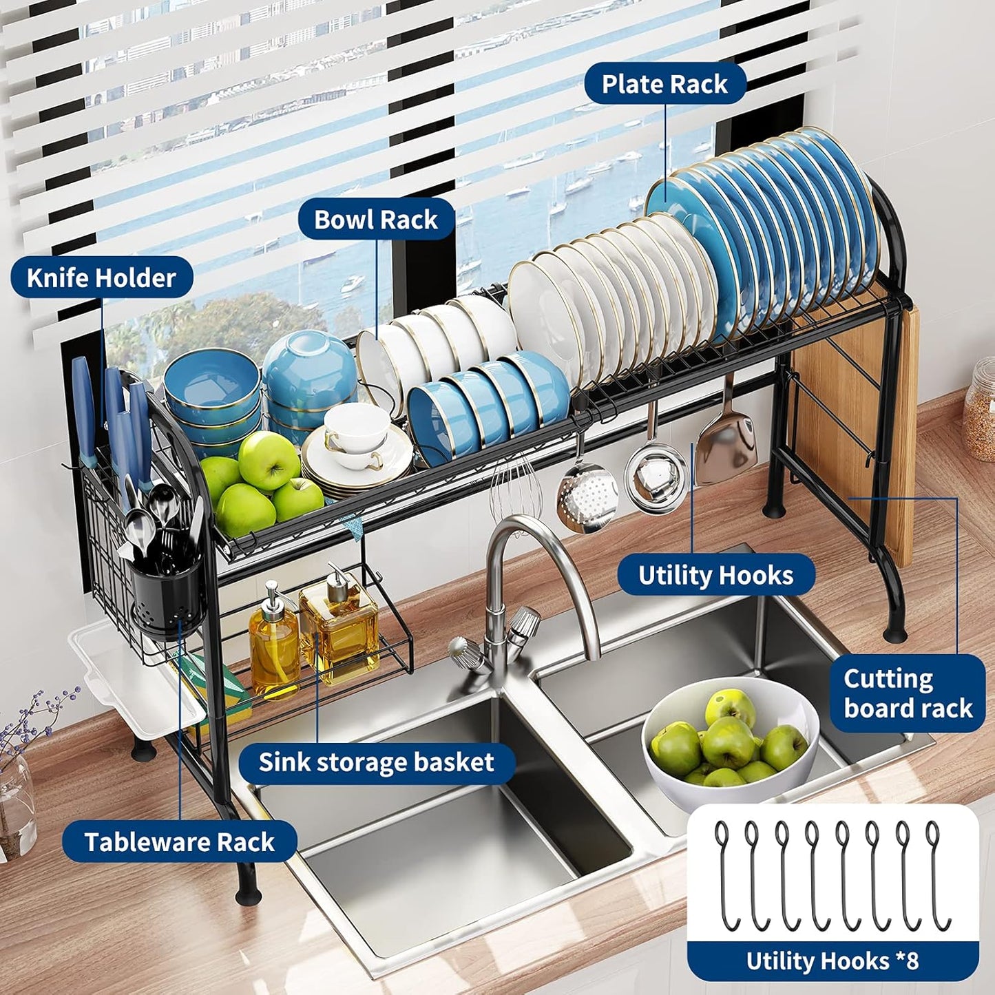 Dish Drying Rack - Stainless Steel Over The Sink Dish Drying Rack (Expandable Length)