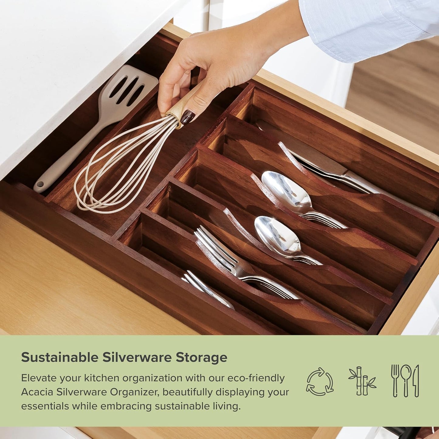 Silverware Organizer - Cutlery, Flatware, and Utensil Holder for Kitchen Drawers