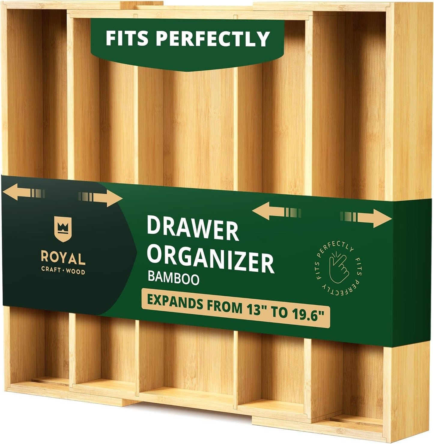 Luxury Bamboo Kitchen Drawer Organizer - Silverware Organizer