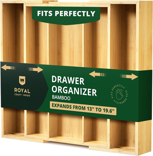Luxury Bamboo Kitchen Drawer Organizer - Silverware Organizer