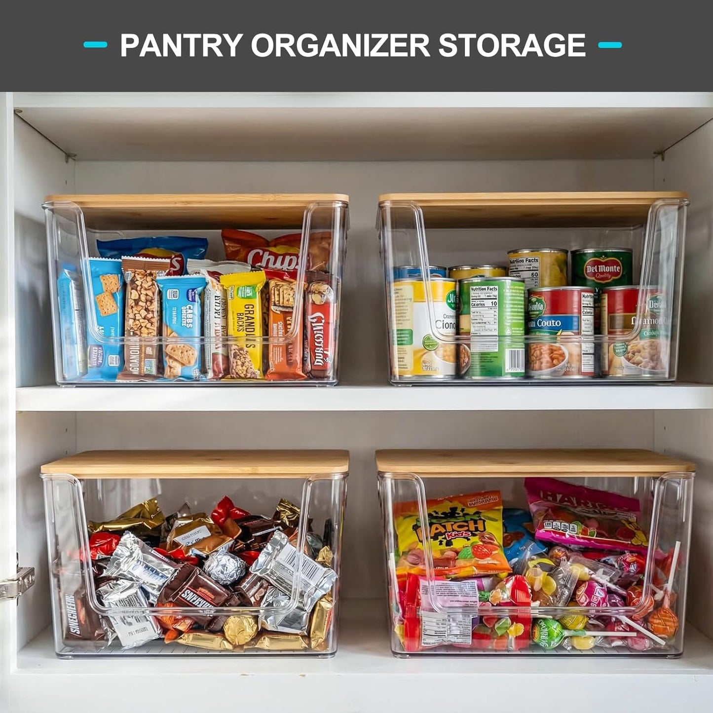 Pantry Organizers Storage, 2 Pack Large Capacity Clear Storage Bins with Bamboo Lids for Onion