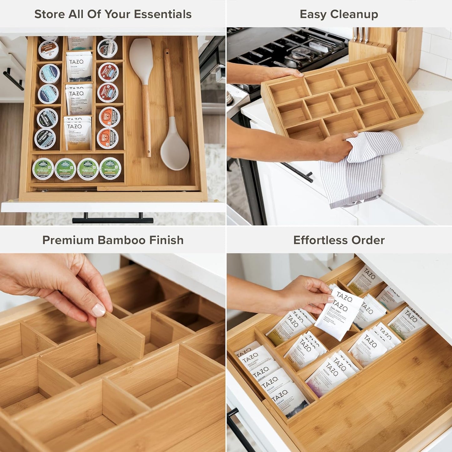 Tea Bag and Coffee Pod Kitchen Drawer Organizer, Expandable 9.7 to 17 Inches
