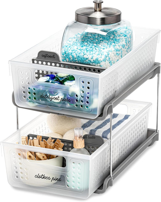 Premium 2 Tier Organizer, Under Cabinet Storage with Pull Out Sliding Drawers