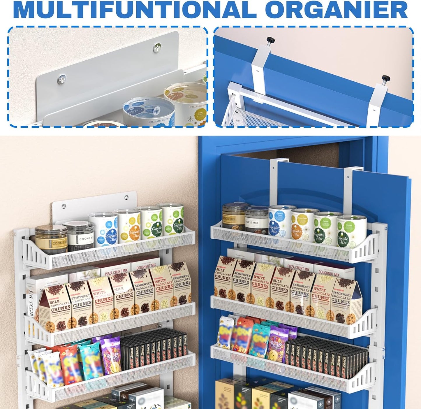 8-Tier Over the door Spice Rack Organizer, Large Heavy Duty Metal Wall Mount or Over The Door