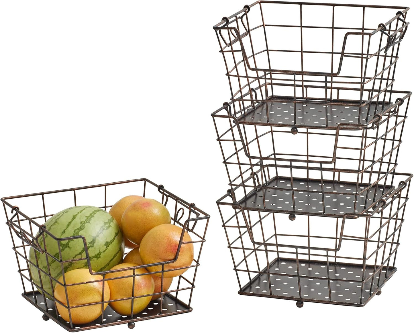 Mikasa Gourmet Basics Ferme 4-Tier Market Basket - Antique Black Wire and Acacia Wood Handle