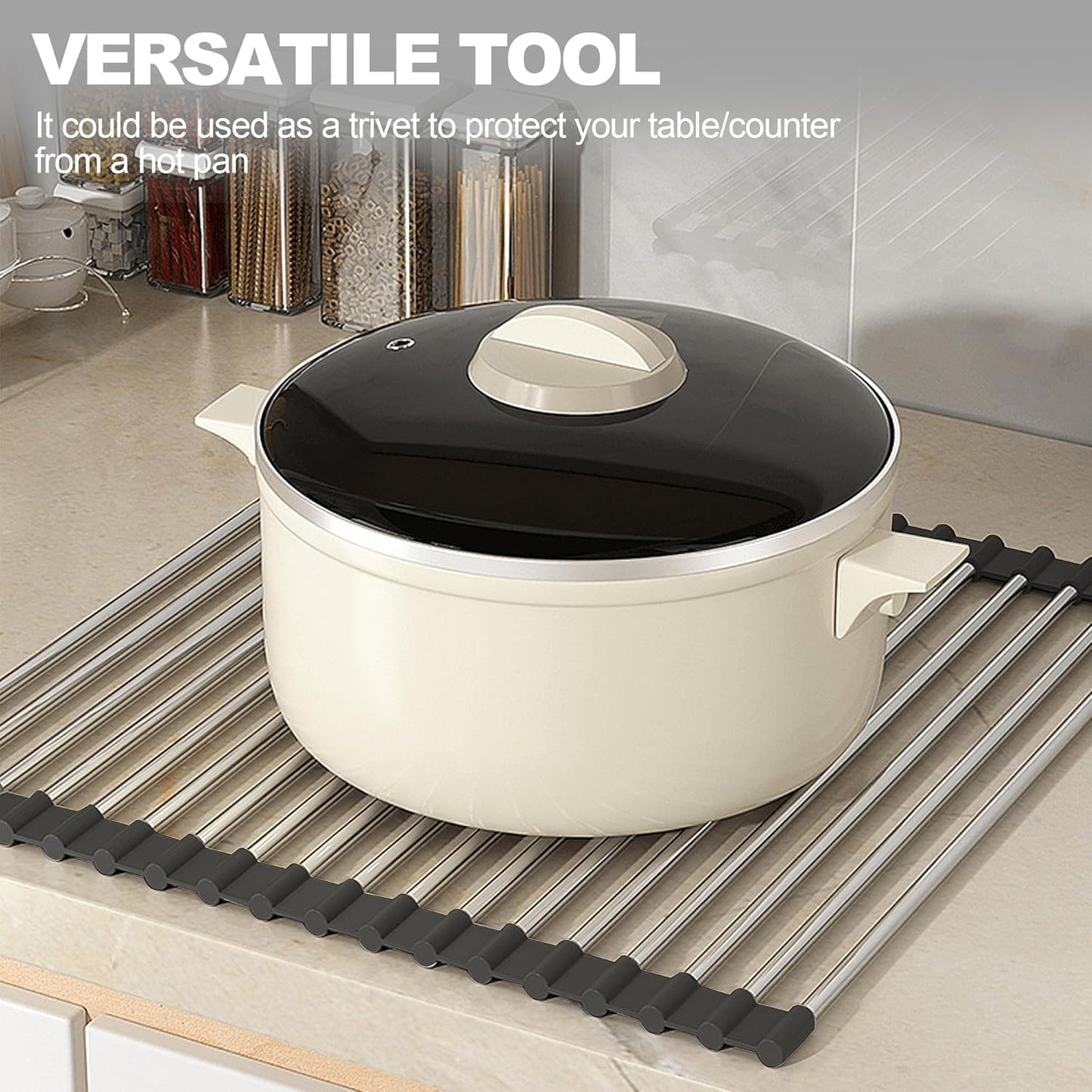 Dish Drying Rack with Roll Up and Over Sink for Kitchen,17.5"x15.7",Black
