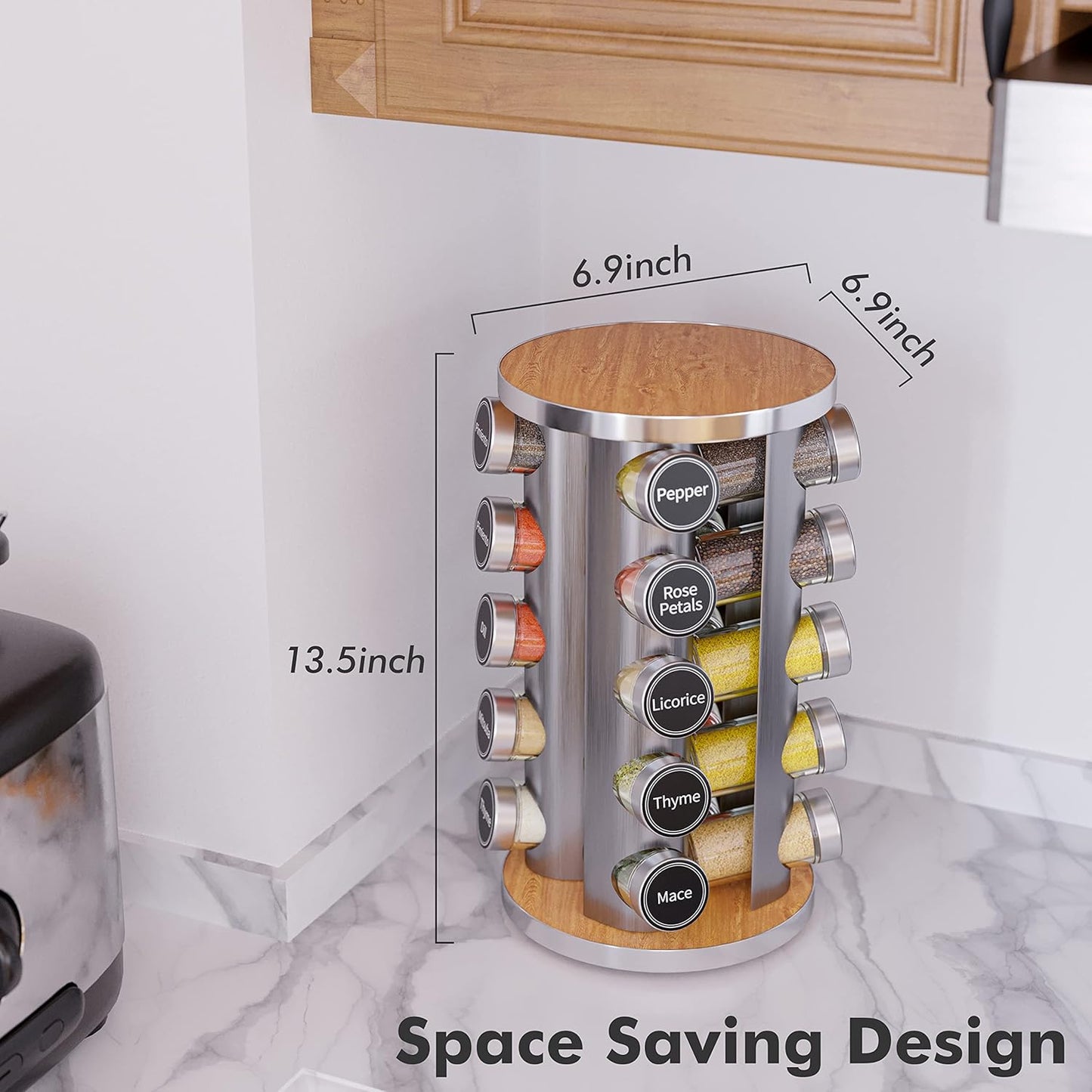 Revolving Spice Rack Set with 20 Spice Jars