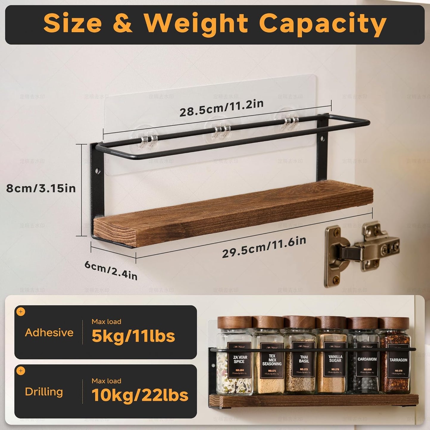 4-Tier Wall Mount Spice Rack Organizer with 24 Glass Jars