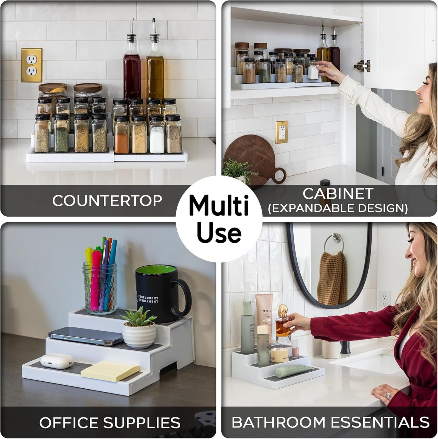 Pack of 2, Expandable 3 Tiered Spice Rack Organizer for Cabinet and Kitchen Pantry Shelf