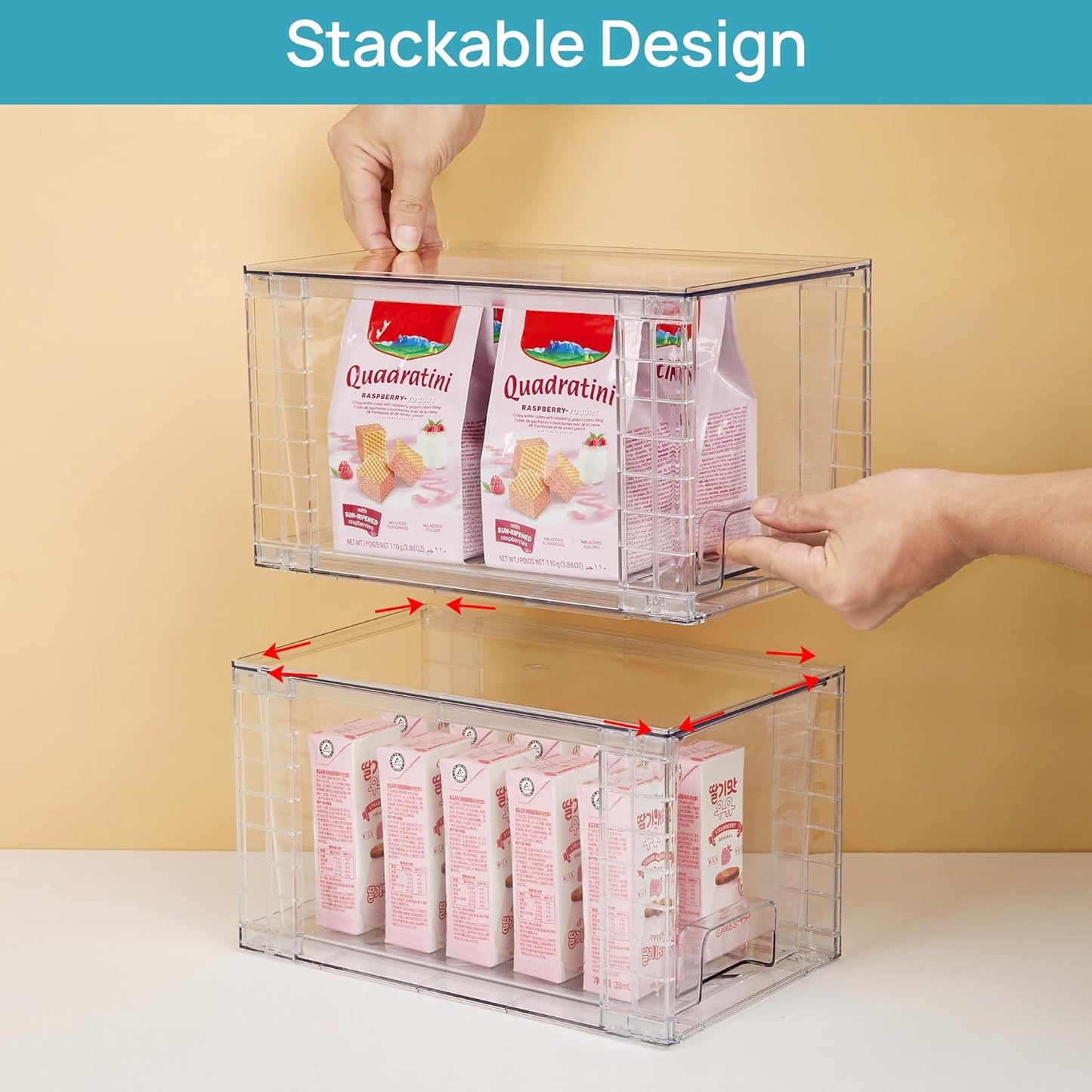 4Pack Large Stackable Kitchen Pantry Storage Drawers, Clear Organizer Bins with Handles
