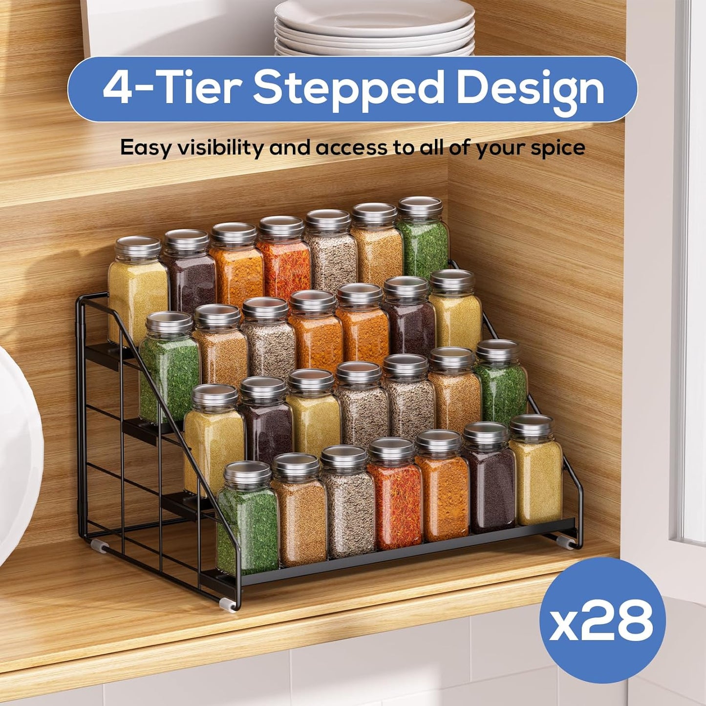 Spice Rack Organizer for Cabinet, 4 Tiered Spice Rack Organizer