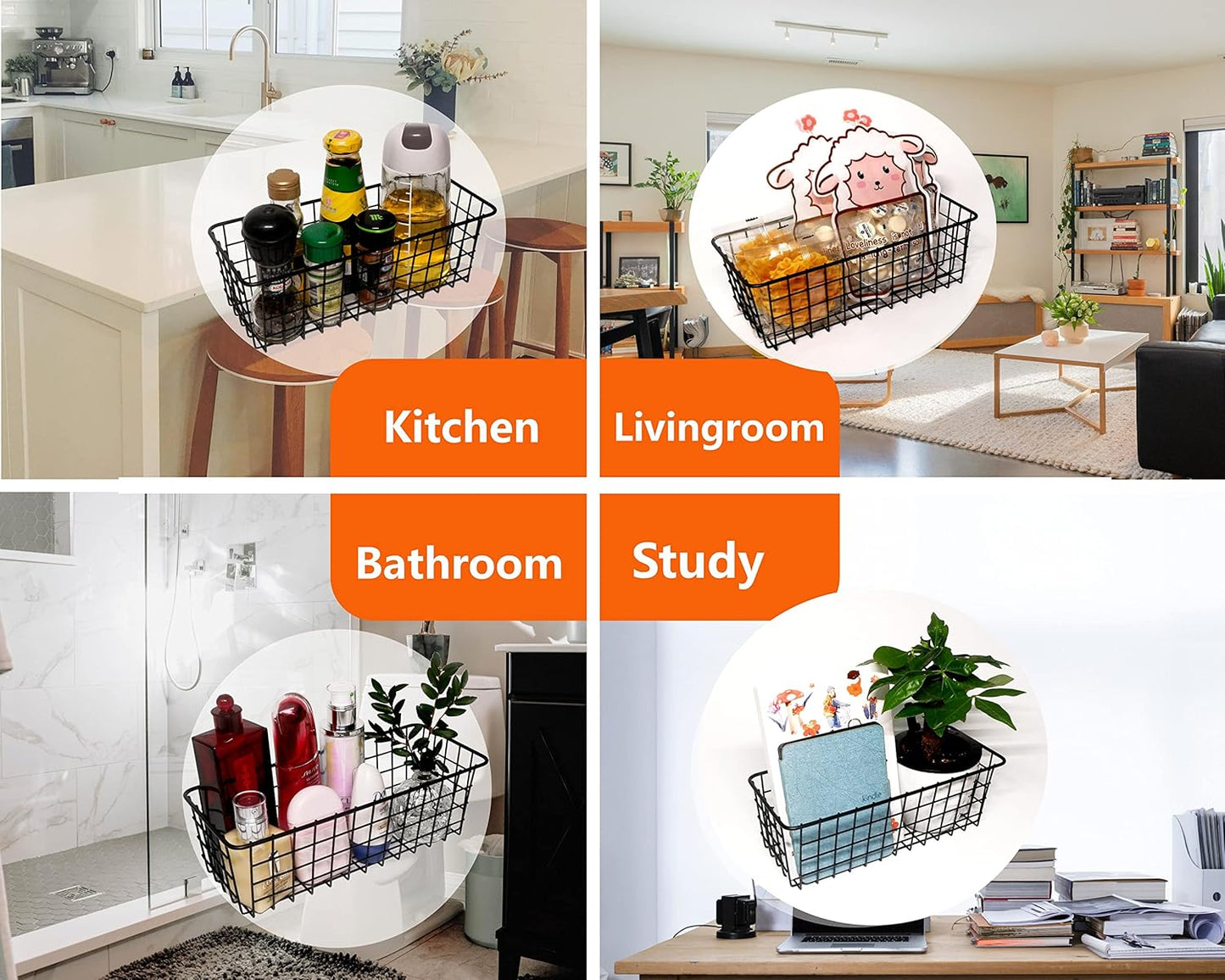 3 Set Hanging Wire Baskets ,Wall Mount Fruit Basket,No Drilling,Adhesive Small Metal Basket,Farmhouse Food Storage Mesh Bin Kitchen Pantry Laundry Bathroom Closet Garage RV ,Black