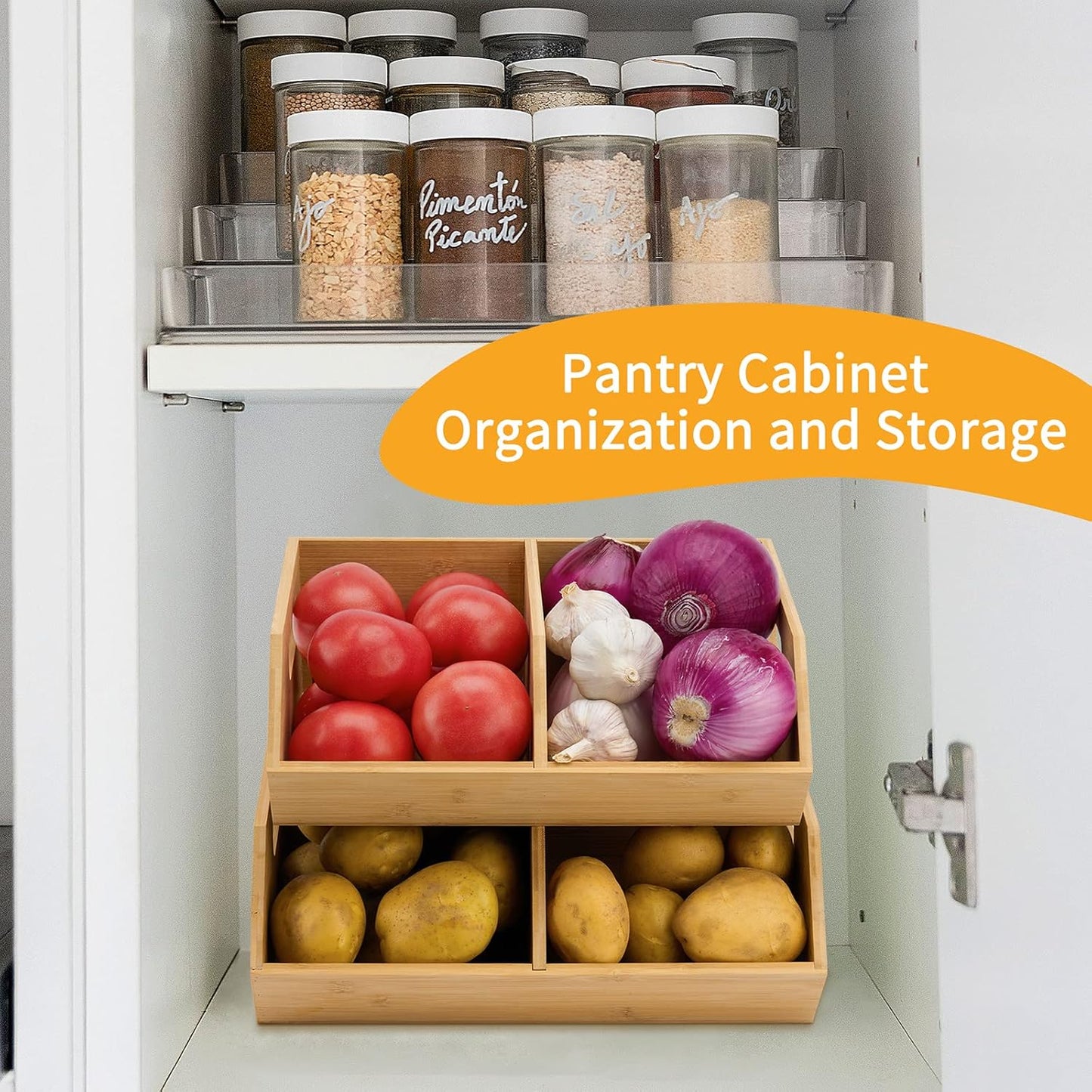 2 Set Bamboo Storage Bin, Pantry Organization and Storage Baskets, Kitchen Organization