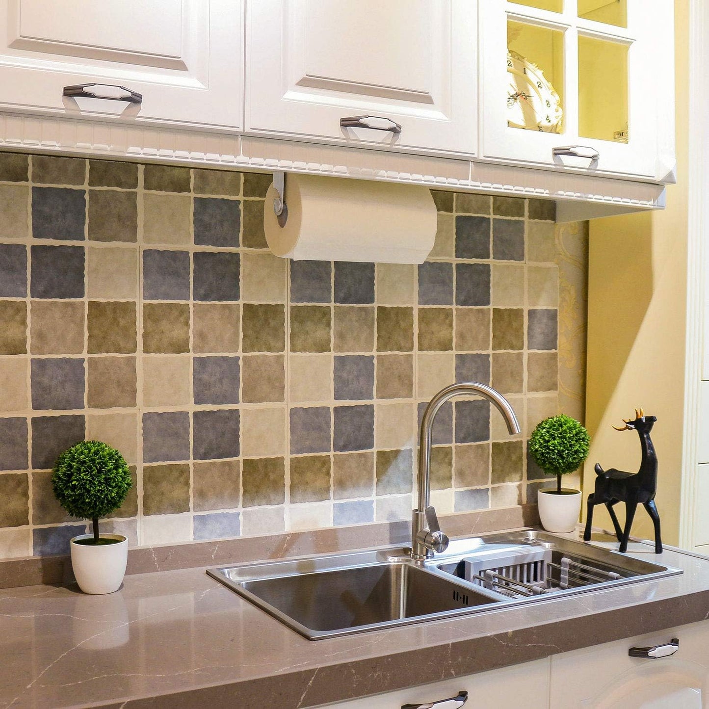 Kitchen Paper Towels Holder Under Cabinet Adhesive or Drilling Installation Brushed SUS304 Stainless Steel (Silver)