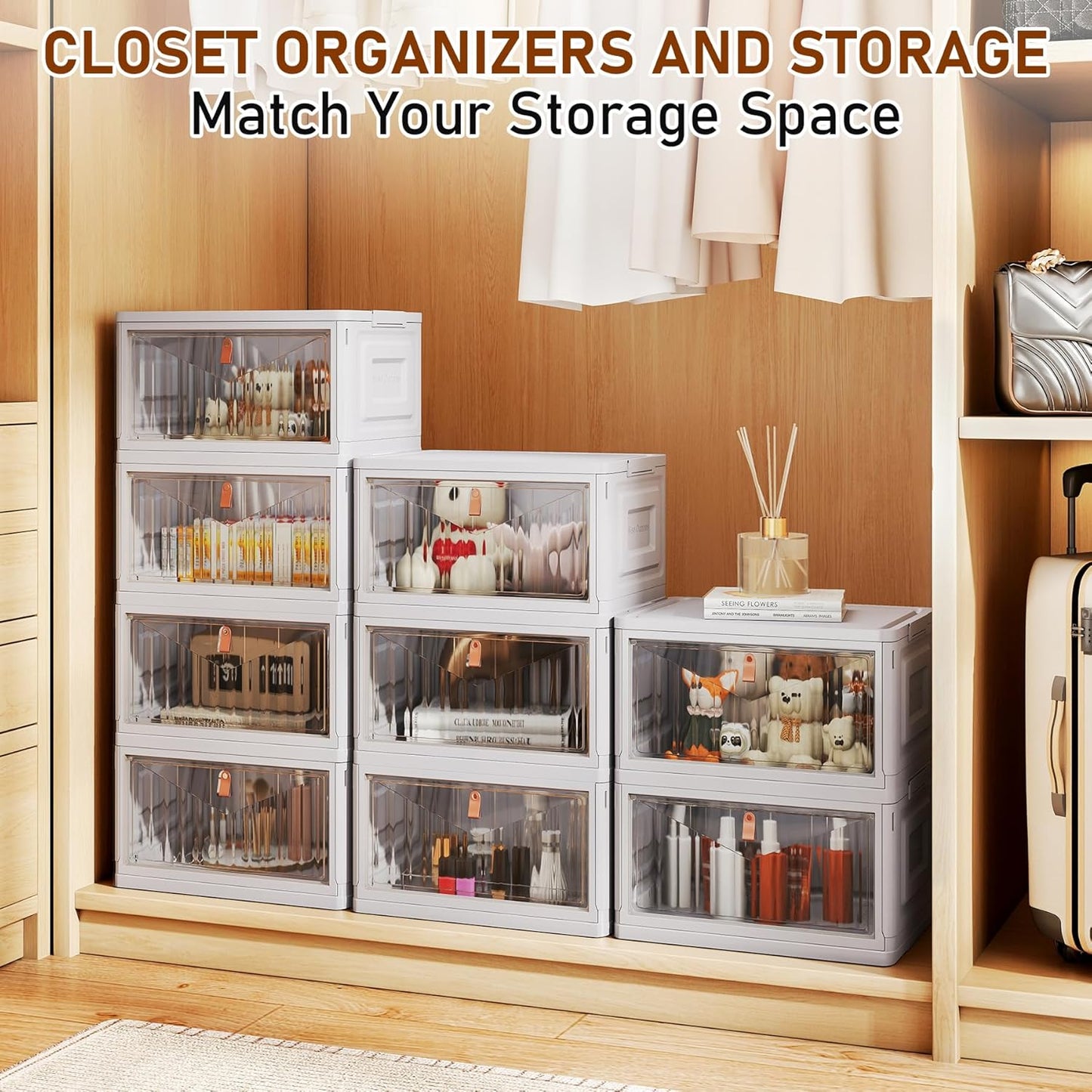 4 Tier Stackable Plastic Storage Bins with Lid and Wheels - 23 QT Closet Organizers and Storage