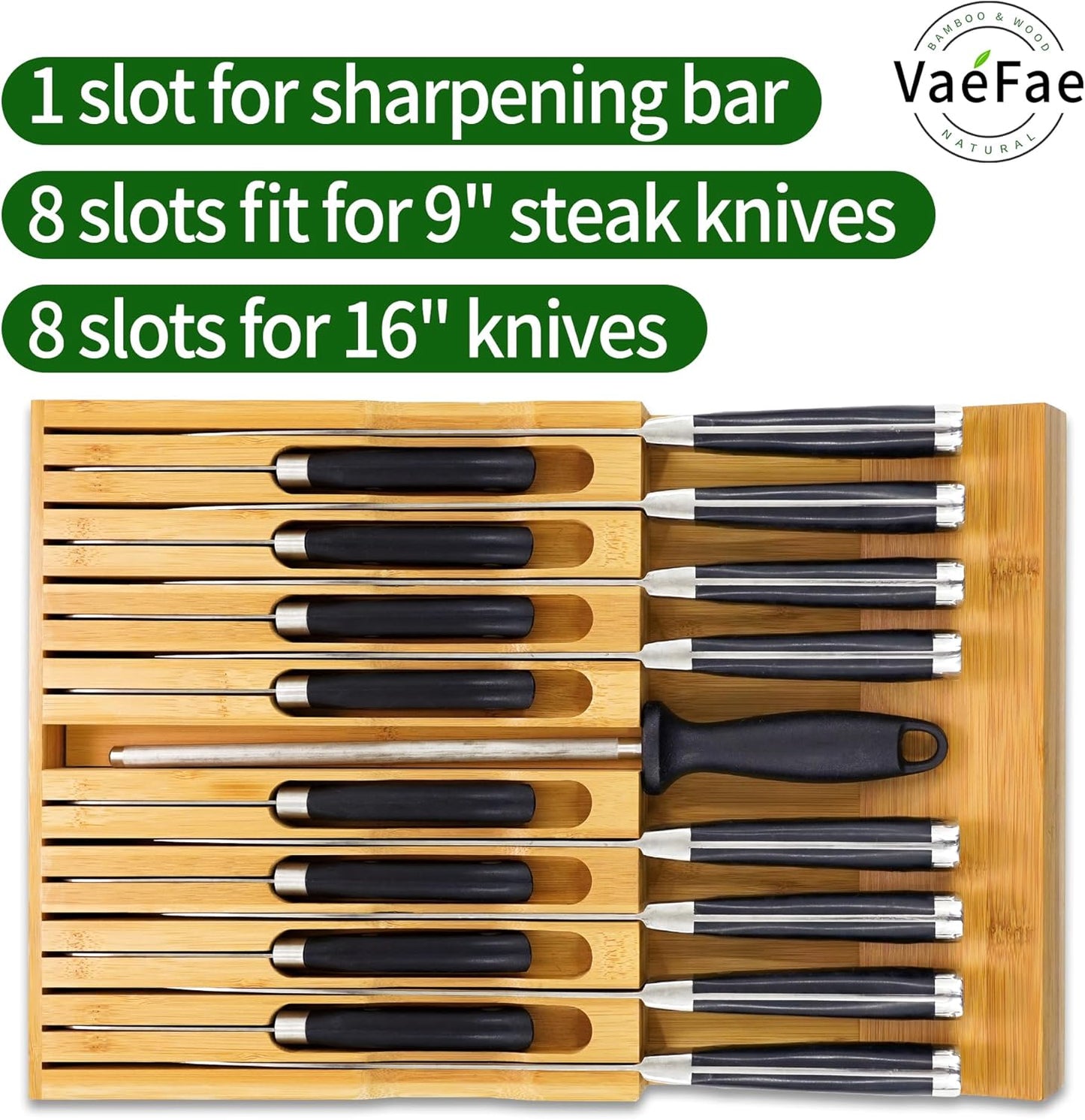 In-Drawer Knife Block,Bamboo Knife Drawer Organizer Insert